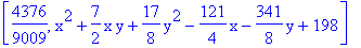 [4376/9009, x^2+7/2*x*y+17/8*y^2-121/4*x-341/8*y+198]